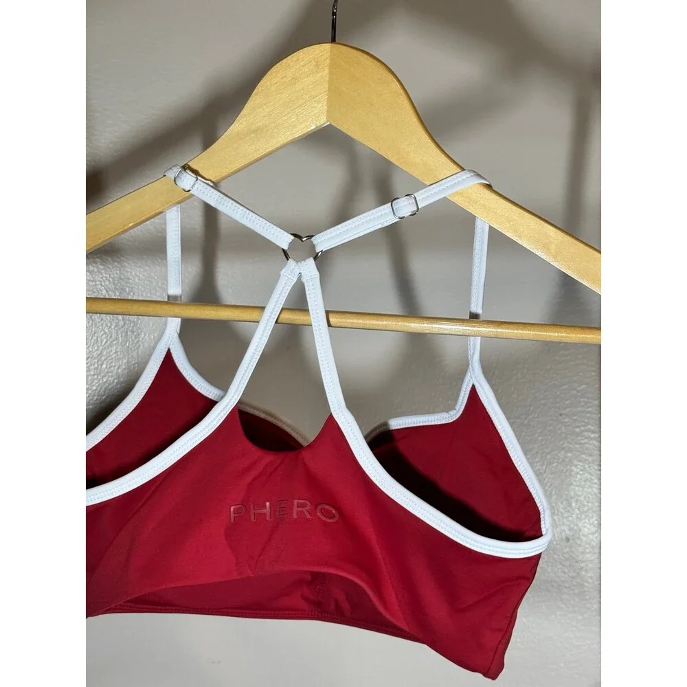 Women’s Crossback Sports Bra True Red White Trim Workout Gym PHERO Movement M - Picture 2 of 5